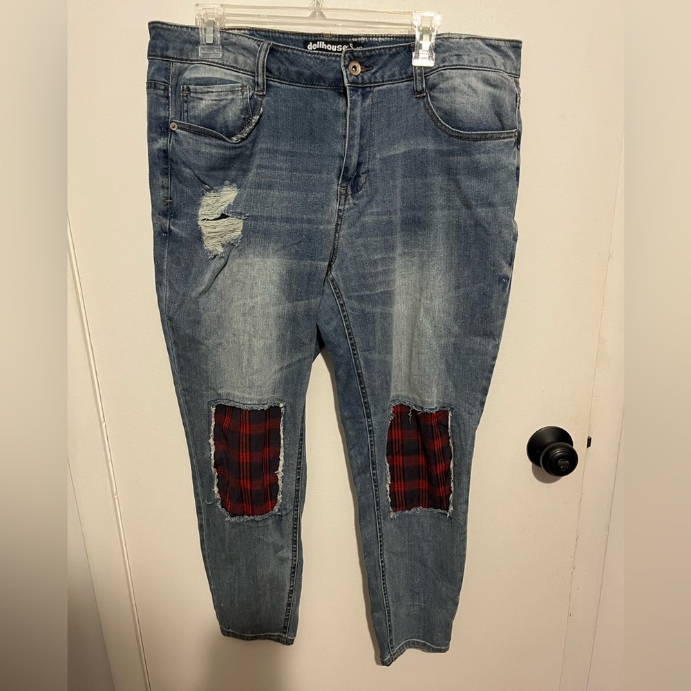 Awesome Dollhouse jeans with plaid knees. In a size 16.